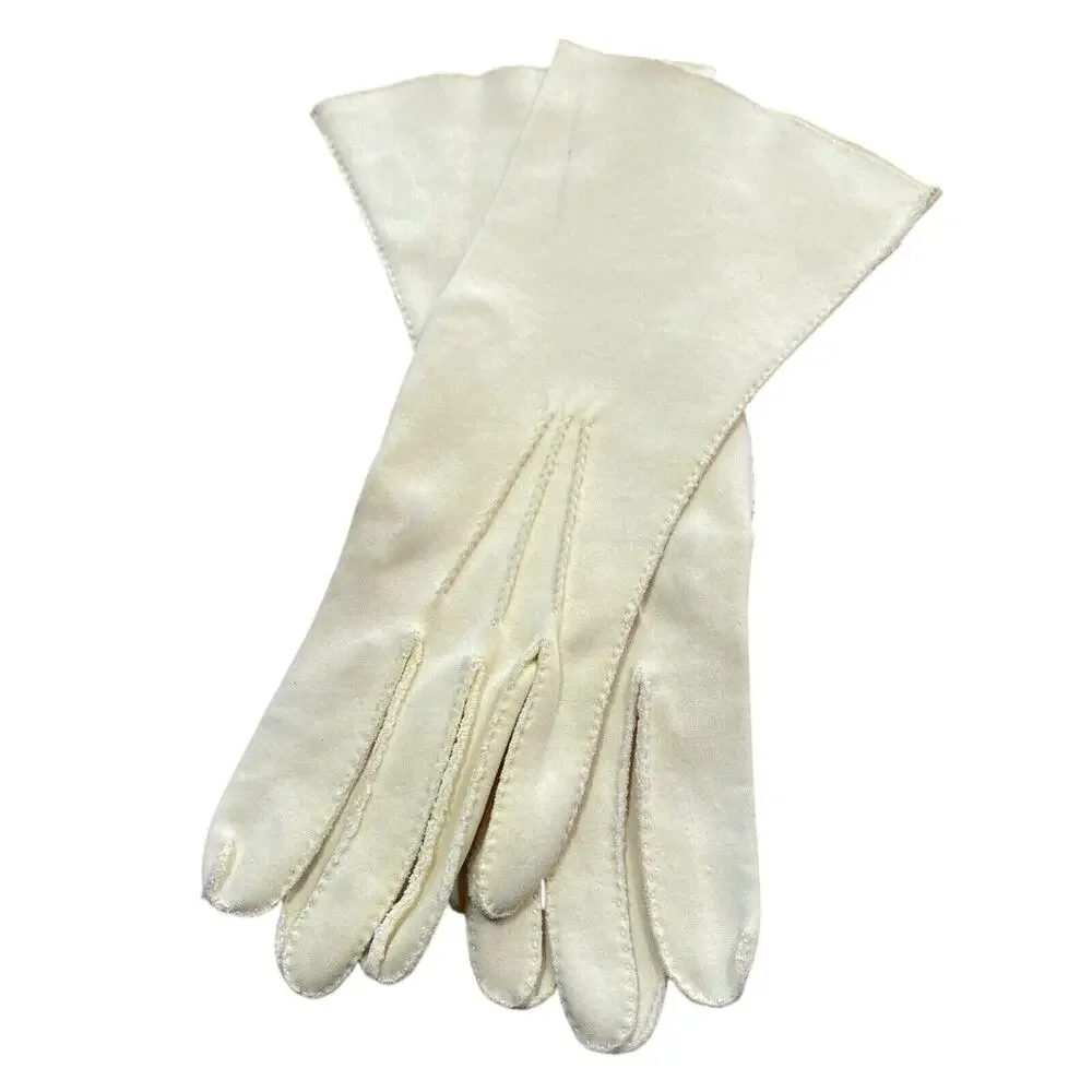 YELLOW Gloves Ladies size 7 Woplex Suede Made in USA pastel formal unique READ